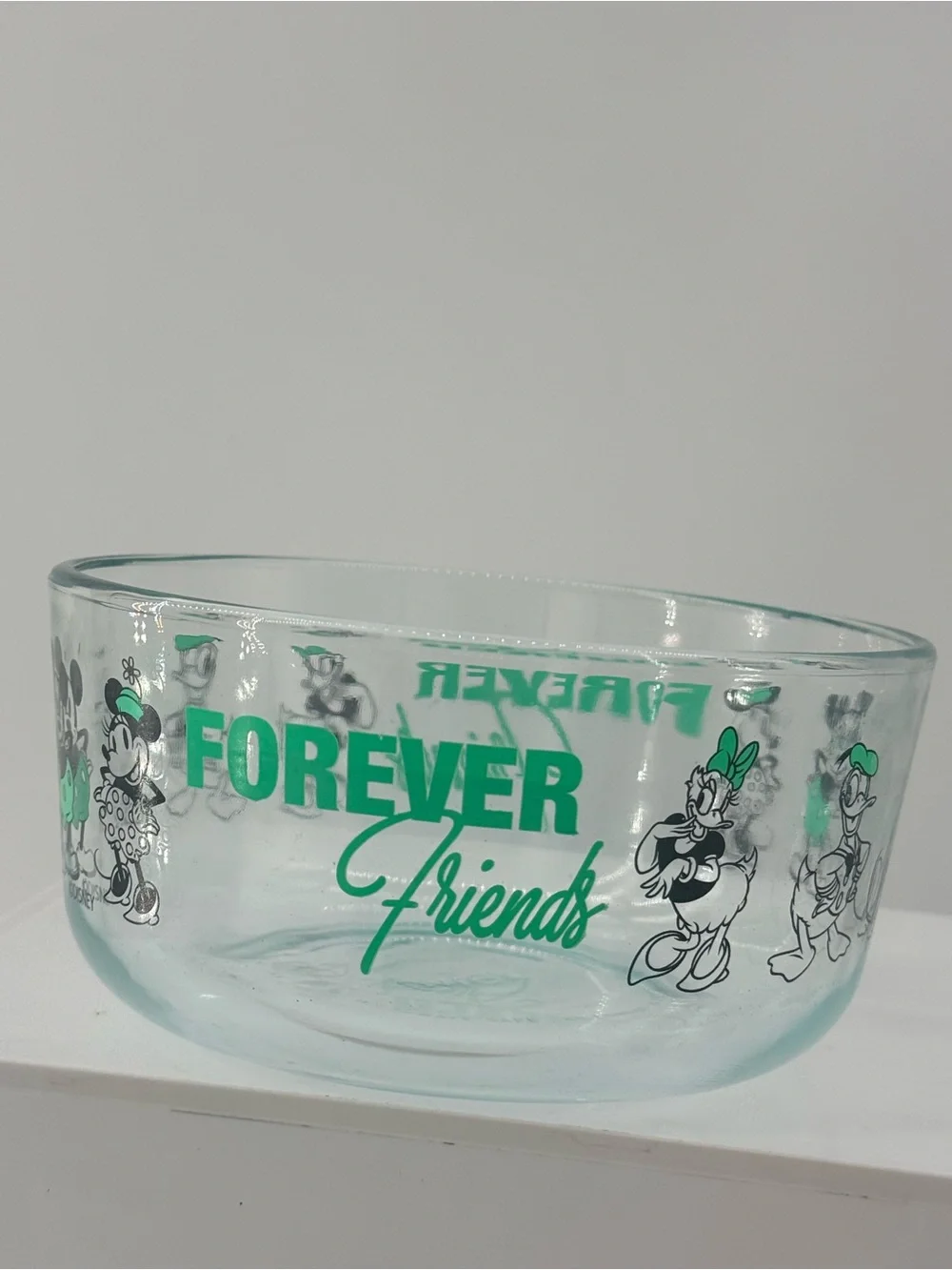 Disney Clear Glass Bowl with Green Daisy Duck & Friends Graphics